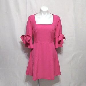 NWT Alexia Admor Hot Pink Mini Dress Medium Square Neck Bow Sleeve Elegant Chic